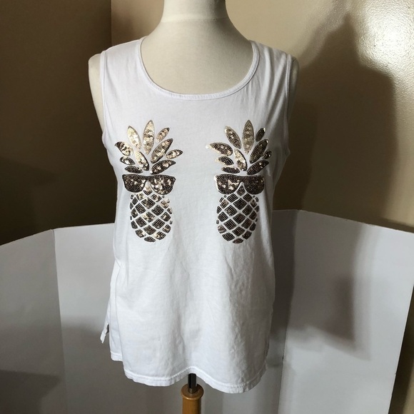 PINK Victoria’s Secret Glitter Pineapple Tank Sz S - Picture 2 of 9